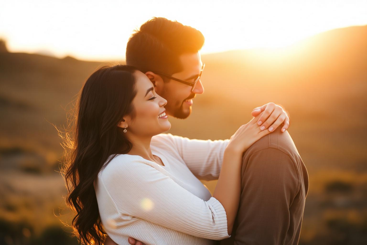 A Hispanic couple sharing a tender moment