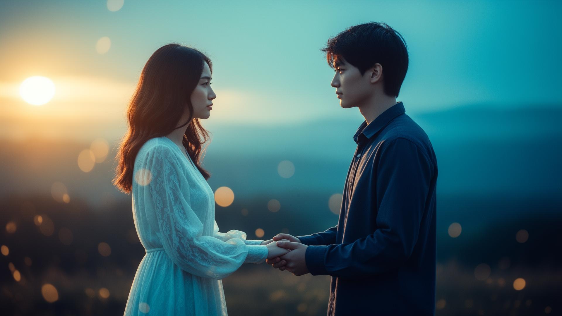 A couple holding hands at golden hour